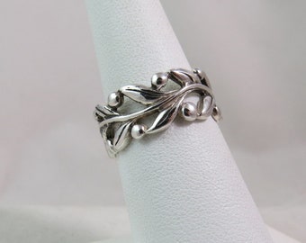 Vintage Sterling Silver Ring Size 7 Leaf Design Thailand