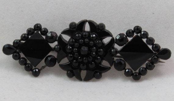 Czechoslovakian Black Glass Floral Pin/Brooch