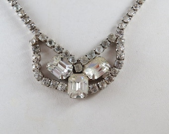 Vintage White Rhinestone Necklace with Box Catch Free Shipping to USA