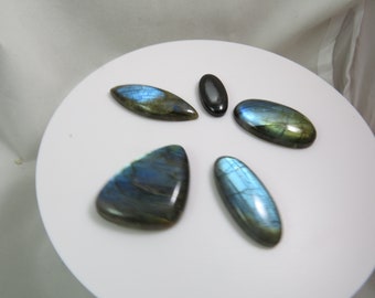 5 Natural Labradorite Assorted Shape Cabochons