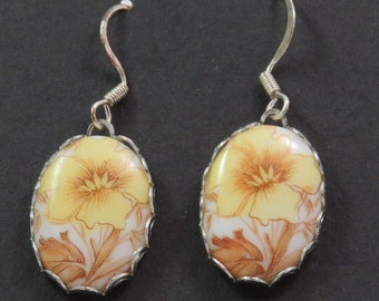 Vintage Yellow Hibiscus Painted Porcelain Earrings