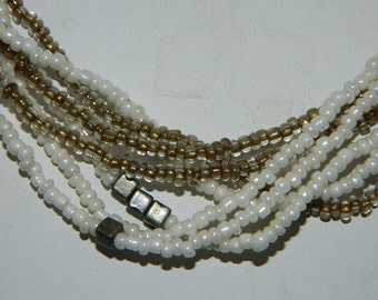 Vintage Seed Bead Brown and White Necklace