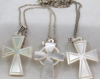 Vintage Mother of Pearl Cross Necklaces Lot Shepherd's Field Factories