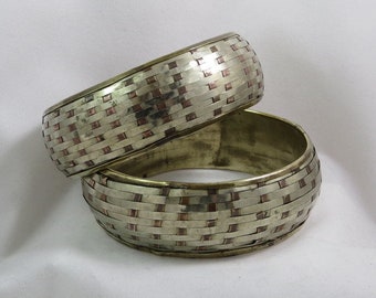 2 Vintage Indian Woven Bangle Bracelets Brass, Silver, Copper