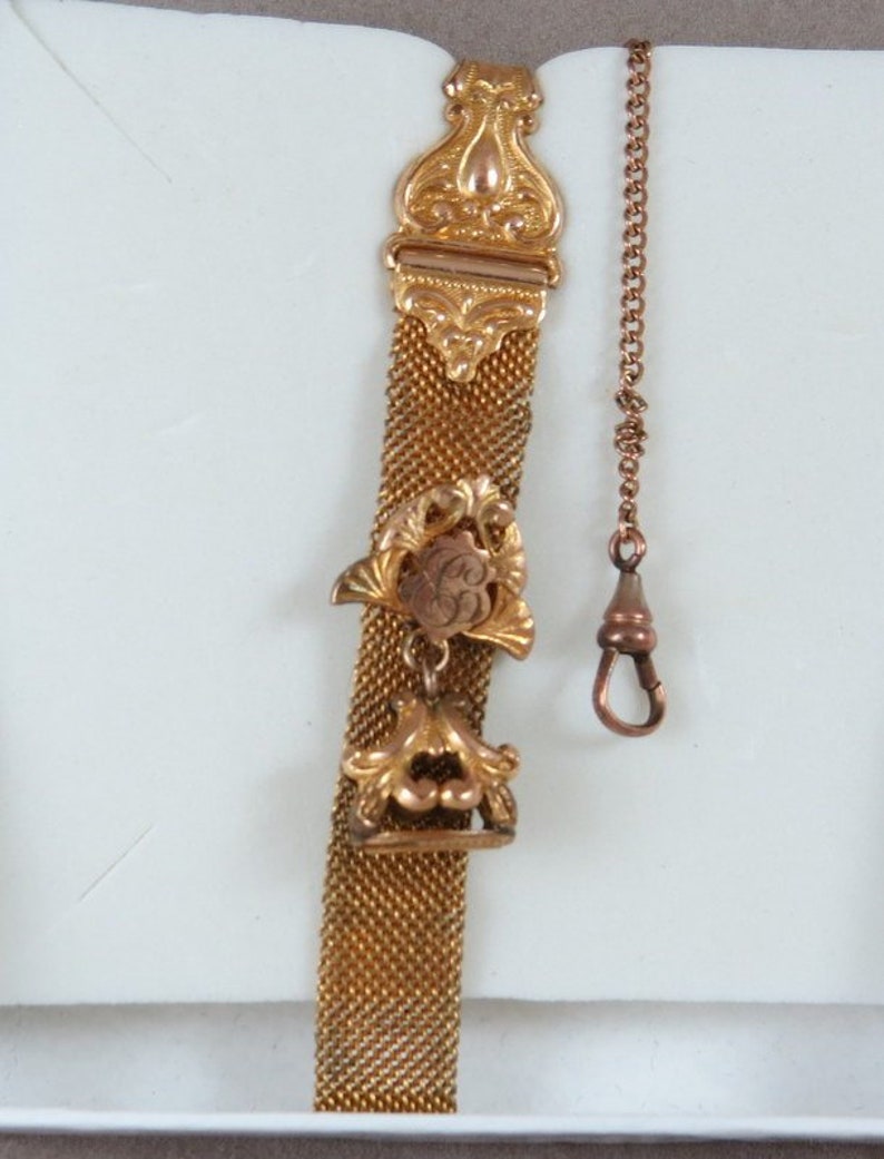 Antique Victorian Gold Filled Watch Fob Vest Clip with Chain and Wax Seal image 1