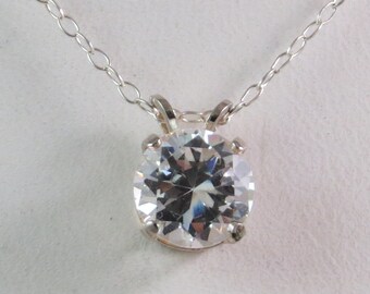Round Cubic Zirconia Solitaire Pendant with 18 inch cable Chain