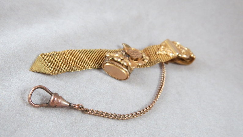 Antique Victorian Gold Filled Watch Fob Vest Clip with Chain and Wax Seal image 4