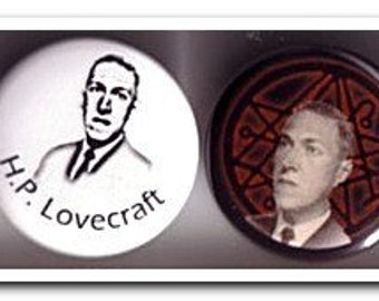 H.P. Lovecraft badges buttons pins horror Cthulhu miskatonic literature (set of 3)