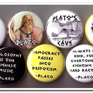 Plato buttons pins badges philosophy, Greek, Socrates, Aristotle, philosopher