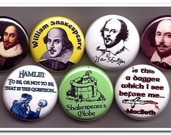 William Shakespeare buttons pins badges playwright romeo juliet othello macbeth hamlet button badges