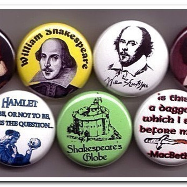 WILLIAM SHAKESPEARE buttons pins badges playwright romeo juliet othello macbeth hamlet button badges