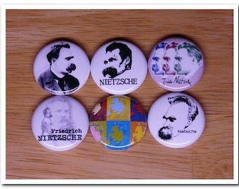 Friedrich Nietzsche buttons pins badges pinback philosophy, ubermensch, Thus Spoke Zarathustra, Will to power