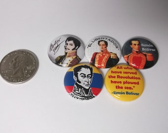 Simon Bolivar - set of 5 Pins/Badges/Buttons El Libertador, Venezuela, Bolivarian, Latin America, Revolution,
