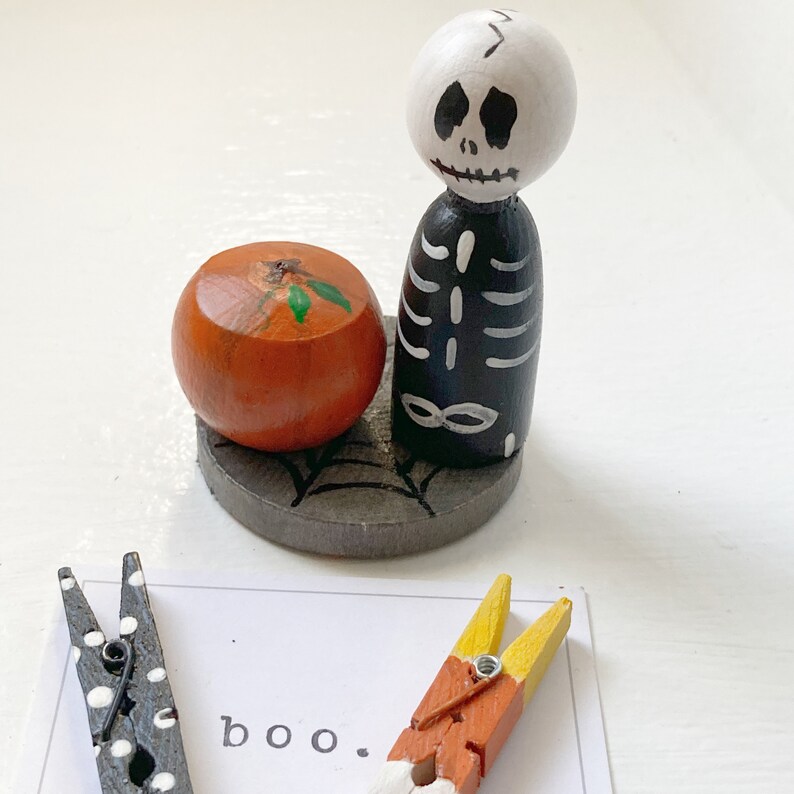 Wooden Halloween Set skeleton, skull, pumpkin, waldorf, montessori, wood, natural toy, gift image 4