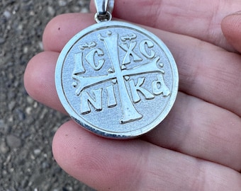 IC XC NIKA Cross Pendant Reversible with Fleury Cross Solid Sterling Silver .925 Orthodox Greek Eastern 22g