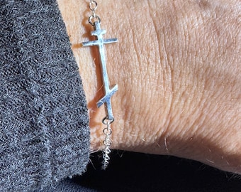Modern Ladies Orthodox Cross Bracelet Solid Sterling Silver (.925) 7.75"