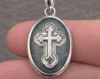 Gothic Christian Cross Pendant 1" Sterling Silver 925