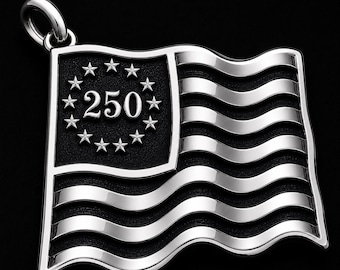 250th USA Flag Pendant 0.5" Solid Sterling Silver (.925)