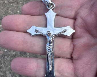 Christian Crucifix 3" Iron Cross Pendant 925 Solid Sterling Silver 26g