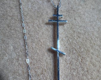 Ladies Modern Unique Orthodox Cross Pendant with 18” Cable Chain 2" Sterling Silver 925