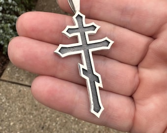 Gothic Orthodox Cross 2.5” Pendant Solid Sterling Silver 925