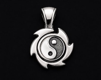 Ying Yang Swirl Pendant 1.20" Solid Sterling Silver (.925)