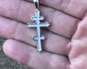 Gothic Slovak Greek Catholic Cross 1.5” Sterling Silver 925 Pendant Russian, Greek, Byzantine, Slovakia, Eastern