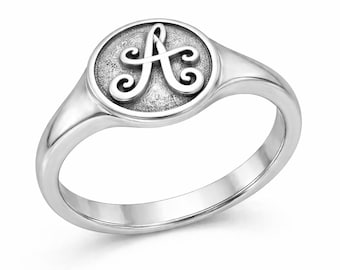 Unique Custom-Made JSjules Designer Font Women's Initial Signet Ring Sterling Silver .925