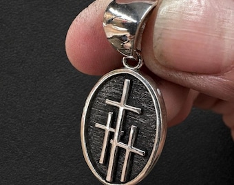 Three Crosses Crucifixion Pendant 1" Solid Sterling Silver (.925)
