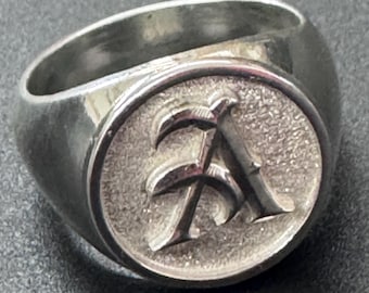 Unique Gothic Custom-Made JSjules Designer Joker Font Men's Initial Signet Ring Sterling Silver .925