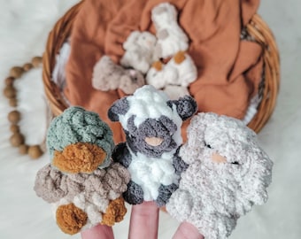 Crochet Finger Puppet Set – Lamb, Duck & Bunny – Handmade Farm Animal Toys for Kids