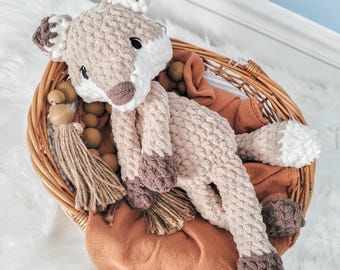 Crochet Fox Snuggler: Handmade Woodland Nursery Plushie | Neutral Fox toy