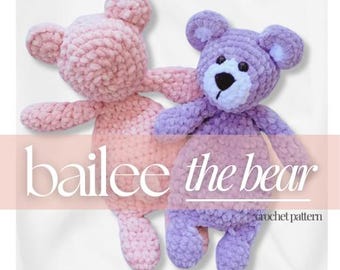 Bailee the Bear Snuggler Crochet Pattern | Plush Lovey PDF | Velvet Yarn Amigurumi | Beginner-Friendly Baby Gift