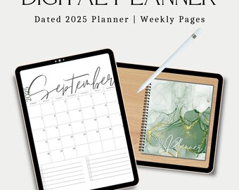 Planificador digital con hipervínculos: semanal, mensual, anual y notas. 2025. Simple.