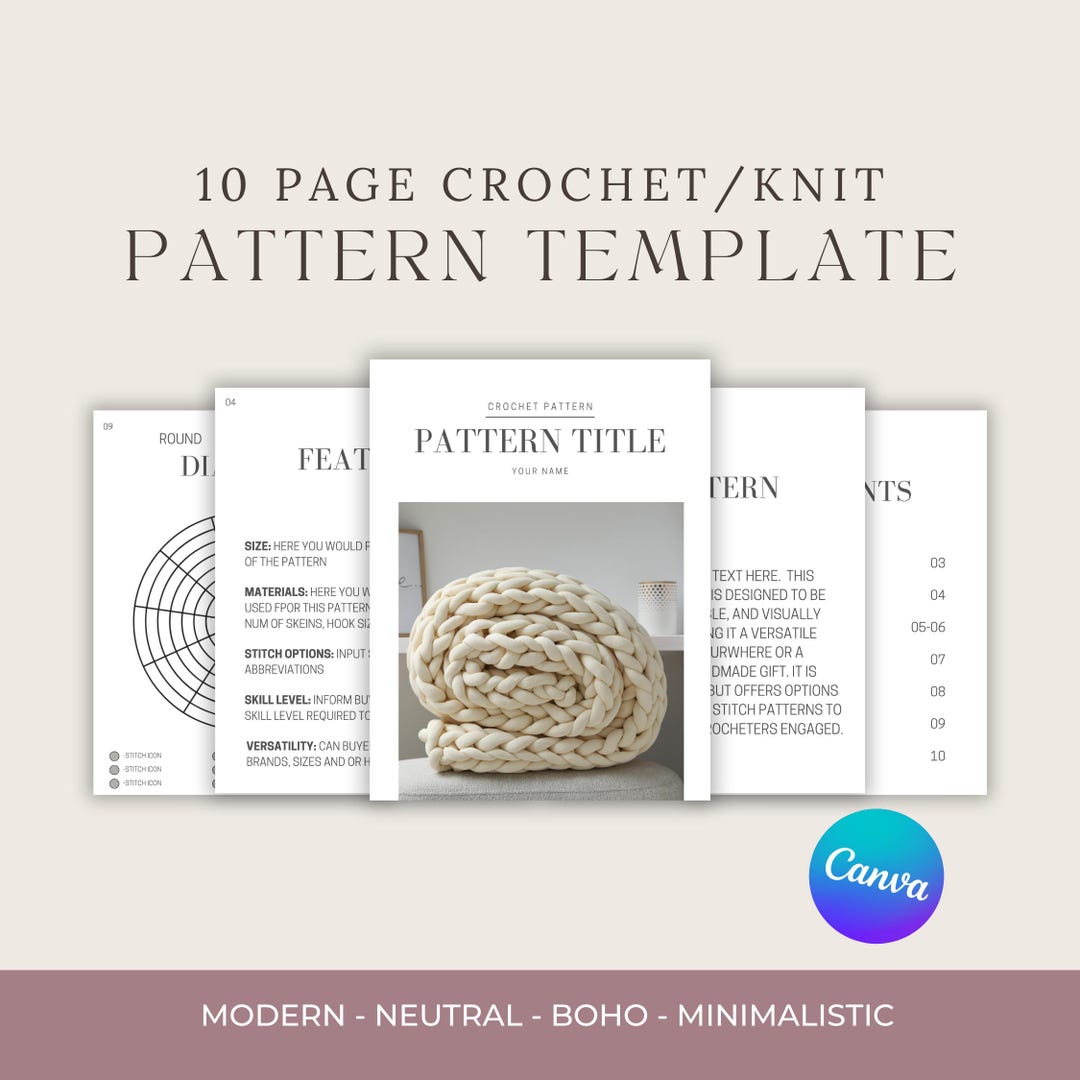 Crochet Pattern Template, Minimalistic, Neutral, Boho, Canva Digital Download - Etsy