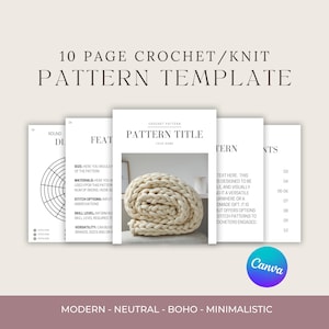 Crochet Pattern Template, Minimalistic, Neutral, Boho, Canva Digital Download