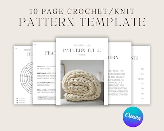 Crochet Pattern Template, Minimalistic, Neutral, Boho, Canva Digital Download