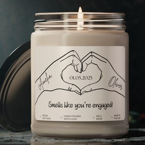 Smells Like You&#39;re Engaged Candle, Personalized Engagement Gift, Custom Soy Candle with Date and Names, Wedding Gift Keepsake for Couples