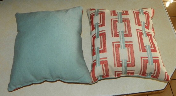 Pair Of Cream Turquoise Orange Print Decorative Throw Pillows Etsy