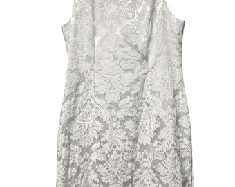 Vintage Jessica McClintock Mädchenkleid Größe 8 Weißer Brokat-Damast Festliches Hochzeitskleid