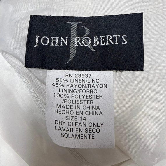 Y2K John Roberts White Linen Blend Sheath Dress 14 Sleeveless Black Embroidery View 4