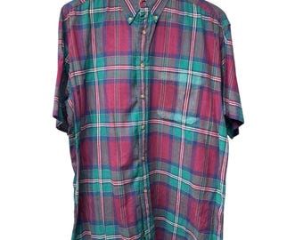 Vintage Pendleton Men’s Plaid Short Sleeve Cotton Button Up Shirt Size Large