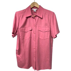 Vintage Anna & Frank Pink Silk Short Sleeve Pocket Button Front Blouse Sz Small