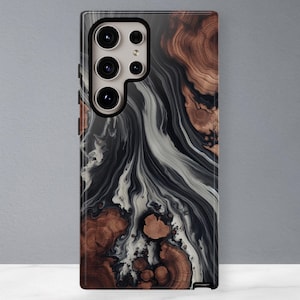 Samsung Galaxy Phone Case - Faux Wood and Epoxy Resin Marble, S25, S24, S23, S22, S21, S20, Ultra, Plus, FE, E,  +,  iPhone & Pixel Options