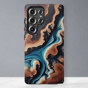 Samsung Galaxy Phone Case - Faux Wood and Epoxy Resin Design, S25, S24, S23, S22, S21, S20, Ultra, Plus, FE, E,  +,  iPhone & Pixel Options