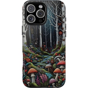 Mushroom Phone Case - Cottagecore Fall Gift | Embroidered Woodland Design | Spooky Autumn iPhone 16, Galaxy S25, Pixel 9 | Gift for Her