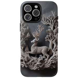 Deer Phone Case – Wood Phone Cover | Woodland Animal Design | iPhone 16, Galaxy S25, Pixel 9 | Slim, Tough, MagSafe | Gift for Him or Dad