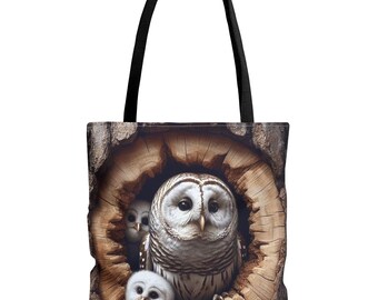 Eulen-Tasche - rustikale Waldvogel-Tasche | Faux 3D geschnitzte Streifenkauz Design | Umweltfreundliche Geschenktasche