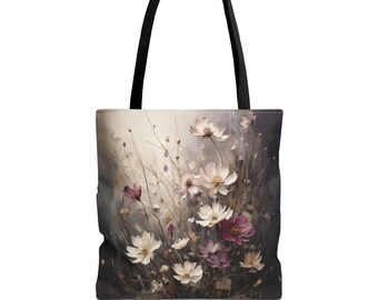 Floral Tote Bag, Elegant Vintage Flower Carryall, Stylish Wildflower Shopping Bag, Bohemian Accessory for Her, Perfect Gift for Mothers Day