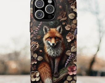 Fox Phone Case, Woodland Fox Gift, Boho Floral Design, iPhone 17, 16, 15, 14, MagSafe, Galaxy S26, Pixel 9, Cottagecore Case, Gift for Her
